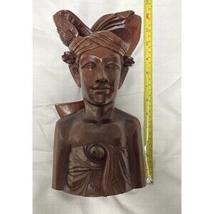 Rare 12” BALI Pan Akus Hand-Carved Wood Klungkung Warrior Bust | HUGE | 1940-60s